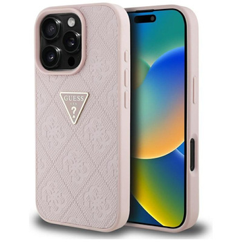 Guess Hot Stamp 4G Muster Dreieck Metall Logo - Hülle für iPhone 16 Pro Max (rosa)