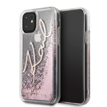 Karl Lagerfeld Signature Glitter Case - pouzdro pro iPhone 11 (růžově zlaté)