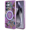Guess Glitter Flowers Triangle Buttons MagSafe - pouzdro pro Samsung Galaxy S25 Ultra (fialové)