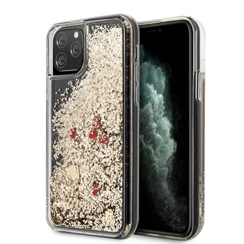 Guess Liquid Glitter Hearts - iPhone 11 Pro Case (Gold/Red)