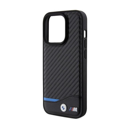 BMW Leather Carbon Blue Line MagSafe - Etui pour iPhone 15 Pro (noir)