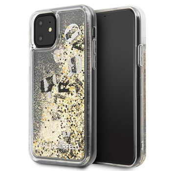 Karl Lagerfeld Glitter Liquid Floatting Charms - pouzdro na iPhone 11 (zlaté plovoucí přívěsky)