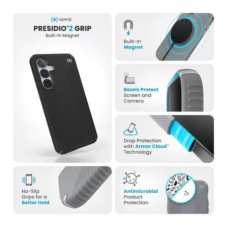 Speck Presidio2 Grip Magnet - Samsung Galaxy S25+ / 24+ MagSafe Case (Black/Slate Grey/White)