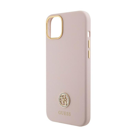 Guess Silicone Logo Strass 4G - pouzdro pro iPhone 15 Plus (růžové)