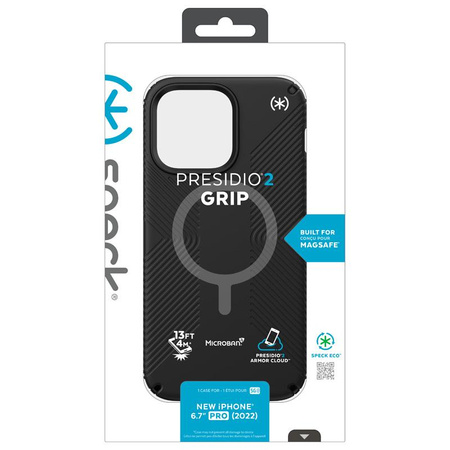 Speck Presidio2 Grip MagSafe - Coque antidérapante pour iPhone 14 Pro Max (Noir / Noir / Blanc)