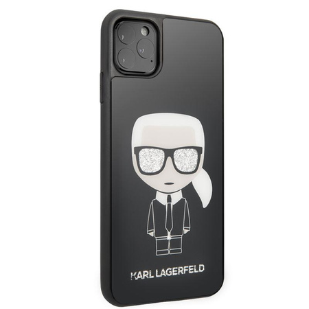 Karl Lagerfeld Double Layer Glitter Tempered Glass - iPhone 11 Pro Max Hülle mit Glasrückseite (Schwarz)
