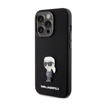 Karl Lagerfeld Silicone Ikonik Metal Pin - Coque iPhone 15 Pro (noir)