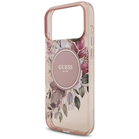 Guess IML Flowers Electro Pearl Strap MagSafe - Pouzdro iPhone 17 Pro Max (růžový)