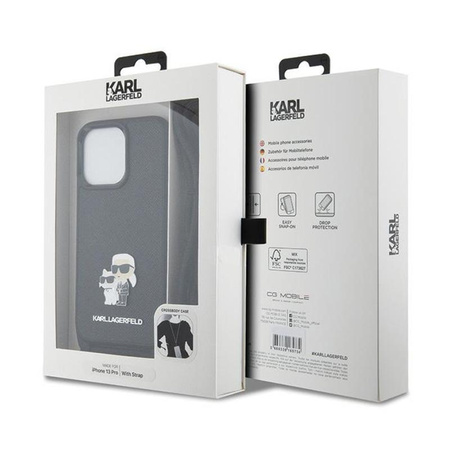 Karl Lagerfeld Crossbody Saffiano Metal Pin Karl & Choupette - pouzdro na iPhone 13 Pro (černé)