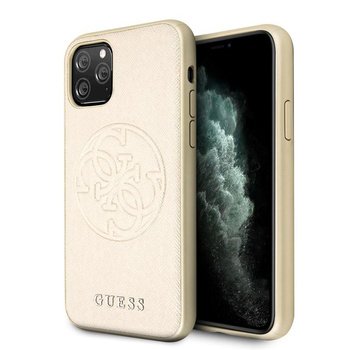 Guess Saffiano 4G Circle Logo - iPhone 11 Pro Tasche (Gold)