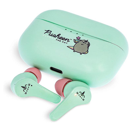 Pusheen - Bezprzewodowe słuchawki Bluetooth TWS z etui ładującym (zielony)