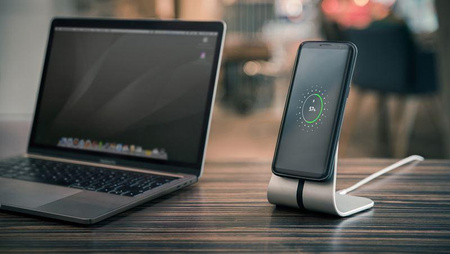 XVIDA (POWER 2) Wireless Charging Desk Stand - Qi 7.5W Inductive Charger for desk, aluminum (silver)
