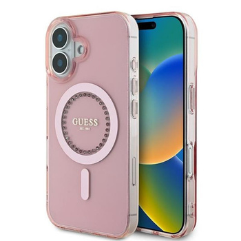 Guess IML Rhinestones MagSafe - pouzdro pro iPhone 16 (růžové)