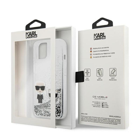 Karl Lagerfeld Liquid Glitter Karl & Choupette - Coque pour iPhone 13 mini (argent)