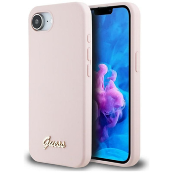 Guess Silicone Script Metal Logo MagSafe - Etui do iPhone 16e (różowy)