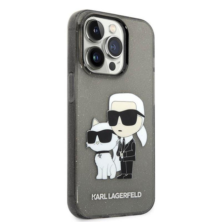 Karl Lagerfeld IML Glitter NFT Karl & Choupette - pouzdro pro iPhone 14 Pro (černé)