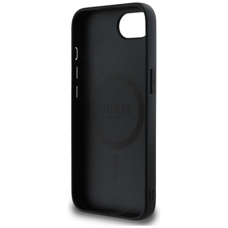 Guess Grained Hot Stamp Peony Triangle Logo MagSafe - pouzdro pro iPhone 16e (černé)