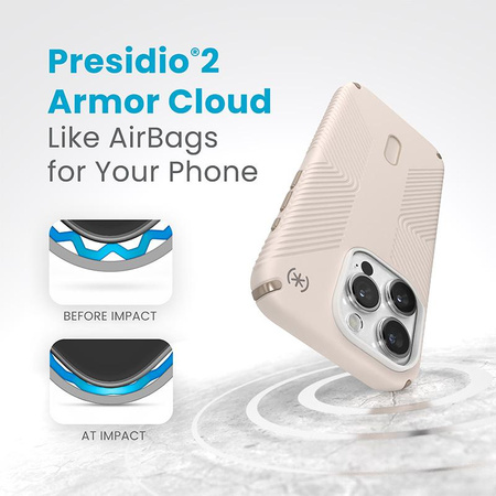 Speck Presidio2 Grip ClickLock & Magsafe - Coque pour iPhone 15 Pro (Bleached Bone / Heirloom Gold / Hazel Brown)