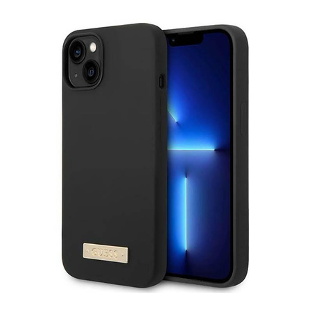 Guess Silicone Logo Plate MagSafe - Hülle für iPhone 14 Plus (Schwarz)