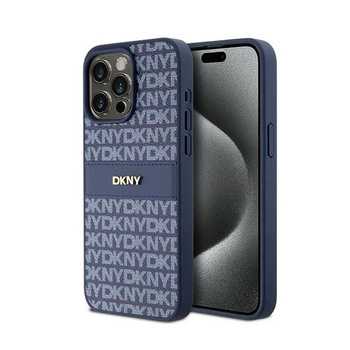 DKNY Leder Monostreifen & Metall-Logo - iPhone 15 Pro Max Tasche (blau)