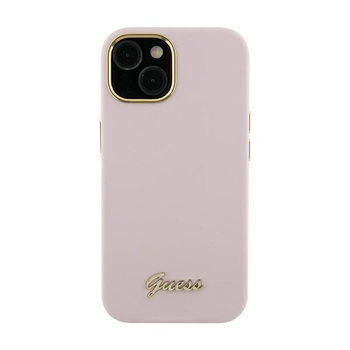 Guess Silicone Script Metal Logo & Frame - pouzdro pro iPhone 15 Pro Max (růžové)
