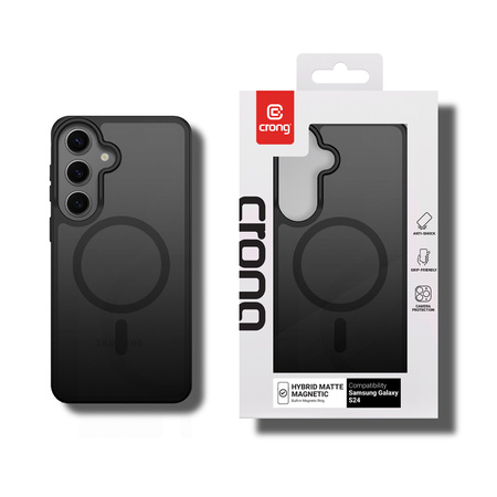Etui do Galaxy S24 MagSafe Crong Hybrid Matte Czarne Matowe Wytrzymałe