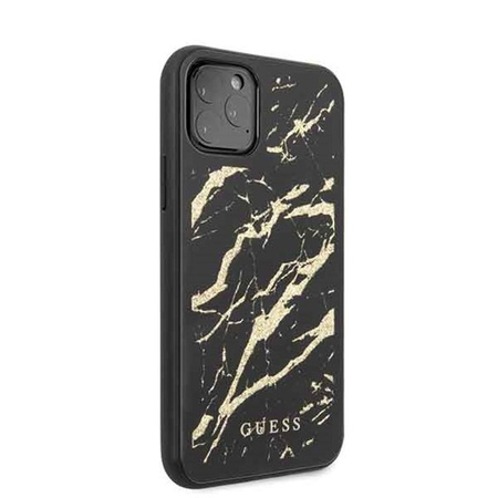 Guess Marble Glass Gold Glitter - Coque iPhone 11 Pro (noir)