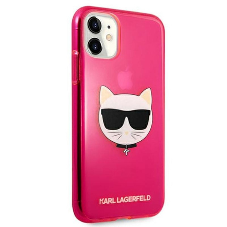Karl Lagerfeld Choupette Head - pouzdro pro iPhone 11 (fluo růžové)