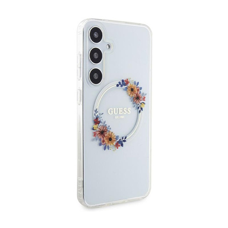 Guess IML Flowers Wreath MagSafe - pouzdro pro Samsung Galaxy S24+ (průhledné)