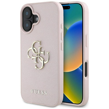 Guess Grained Big 4G Logo Small Classic Logo - Coque pour iPhone 16 (rose)
