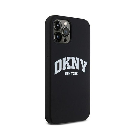 DKNY Liquid Silicone White Printed Logo MagSafe - pouzdro pro iPhone 12 / iPhone 12 Pro (černé)