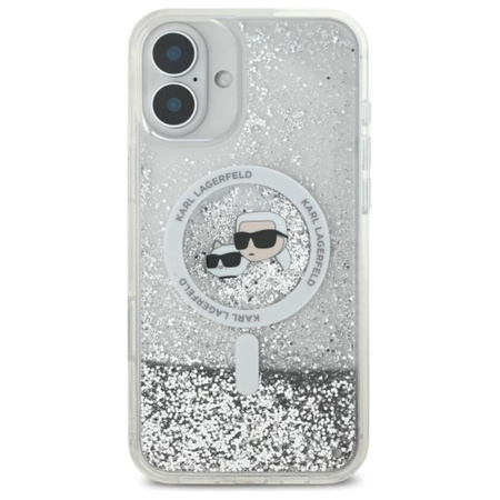 Karl Lagerfeld Liquid Glitter Karl & Choupette Head MagSafe - Pouzdro pro iPhone 16 Plus (průhledné)