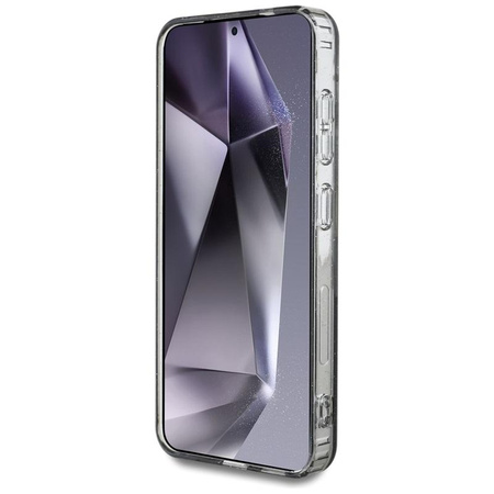 Guess Glitter Flowers Triangle Buttons MagSafe - pouzdro pro Samsung Galaxy S25 (černé)