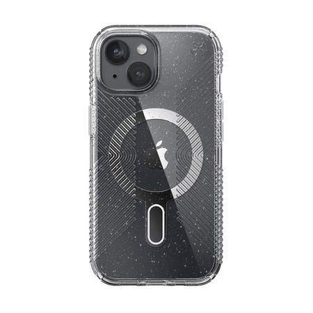 Speck Presidio Lux Grip ClickLock & MagSafe - Kryt pro iPhone 16e / iPhone 15 / iPhone 14 / iPhone 13 (Průhledný / Platinový třpytivý / Chromovaný povrch / Stří