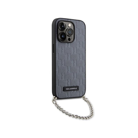 Karl Lagerfeld Saffiano Monogramm Kette - iPhone 14 Pro Tasche (Silber)