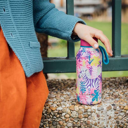 Quokka Solid Kids with strap - 330 ml stainless steel thermal bottle with strap (Zebras)