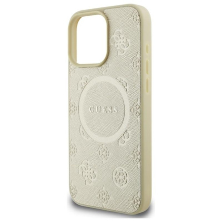 Guess Saffiano Peony Classic Logo MagSafe – Hülle für iPhone 16 Pro Max (gold)