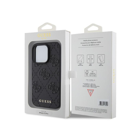 Guess Leather 4G Stamped - pouzdro pro iPhone 15 Pro (černé)