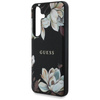 Guess MagSafe - Tasche mit genarbtem Blumenmuster für Samsung Galaxy S25 (schwarz)