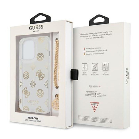 Guess Peony Chain Handle - pouzdro pro iPhone 13 Pro Max (zlaté)