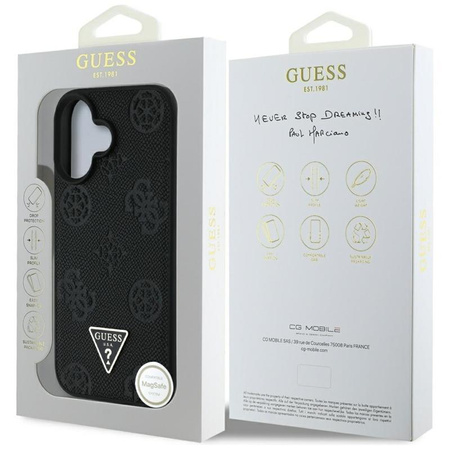 Guess Grained Hot Stamp Peony Triangle Logo MagSafe - Case for iPhone 16 (black)