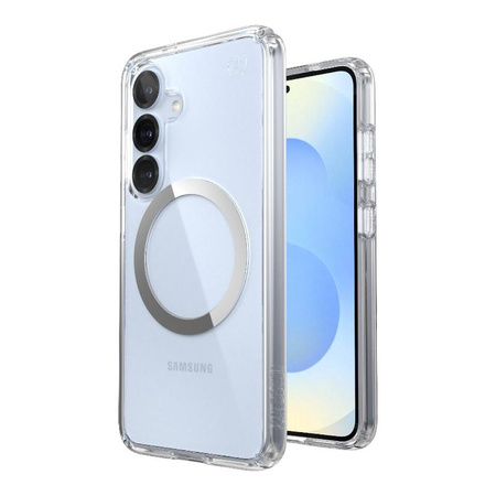 Speck Presidio Perfect-Clear Magnet - Case for Samsung Galaxy S25 / S24 MagSafe (Clear / Chrome Finish / Serene Silver)