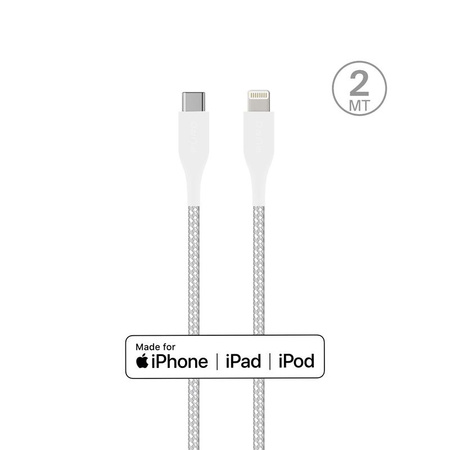 PURO Fabric Ultra Strong - odolný opletený kabel USB-C / Lightning MFi 2 m (bílý)
