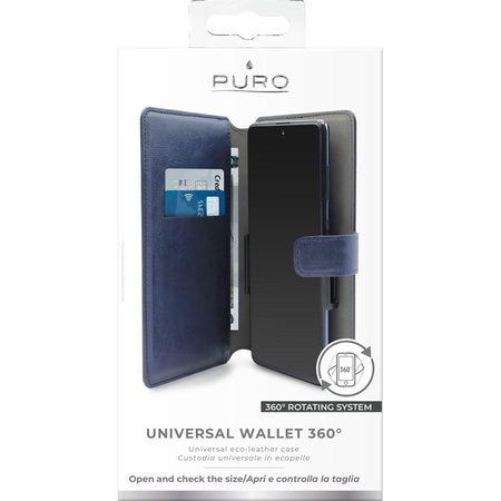 PURO Universal Wallet 360° - Étui universel pivotant avec fentes pour cartes, taille XXL (bleu marine)