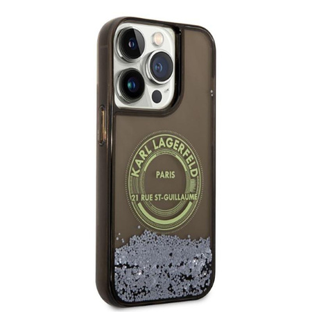 Karl Lagerfeld Liquid Glitter Round RSG Logo Case - pouzdro pro iPhone 14 Pro (černé)