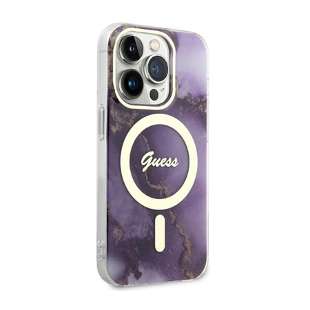 Guess Golden Marble MagSafe - iPhone 14 Pro Tasche (Lila)