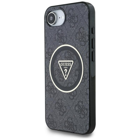 Guess IML Metal Glitter 4G Circle Triangle MagSafe - Etui do iPhone 16e (czarny)