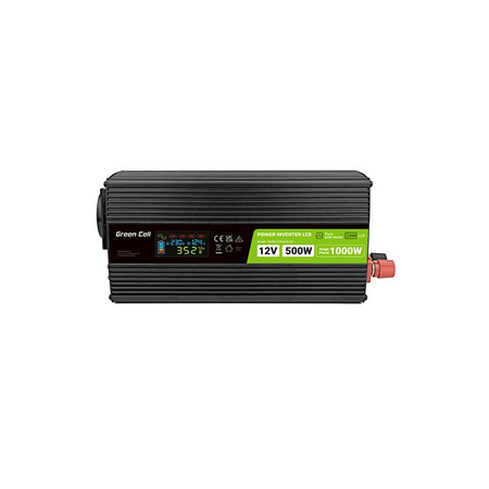 Green Cell - Feszültség átalakító PowerInverter LCD kijelzővel 12V - 230V 500W/1000W tiszta szinusz hullám 12V - 230V 500W/1000W