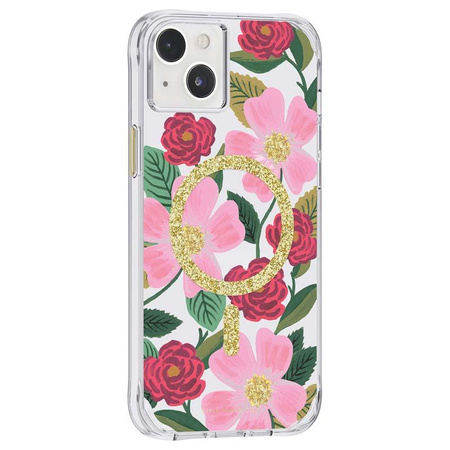 Rifle Paper Clear MagSafe - iPhone 14 Plus Hülle in Gold verziert (Rose Garden)
