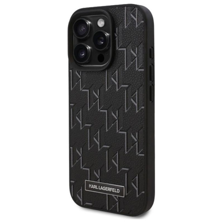 Karl Lagerfeld Kožené pouzdro Monogram Metal Logo MagSafe - iPhone 16 Pro Max (černé)